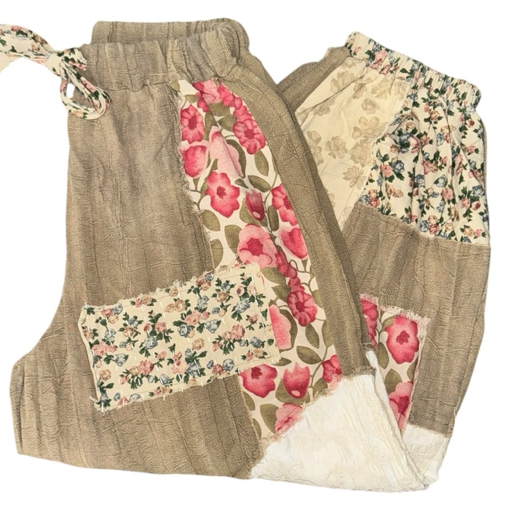 POL Patchwork Boho Hippie Pants Linen Blend Lounge Bohemian Festival Size M NWT - Picture 7 of 12